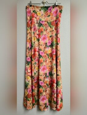 Lularoe Floral Maxi Skirt - Pink & Orange Garden Print